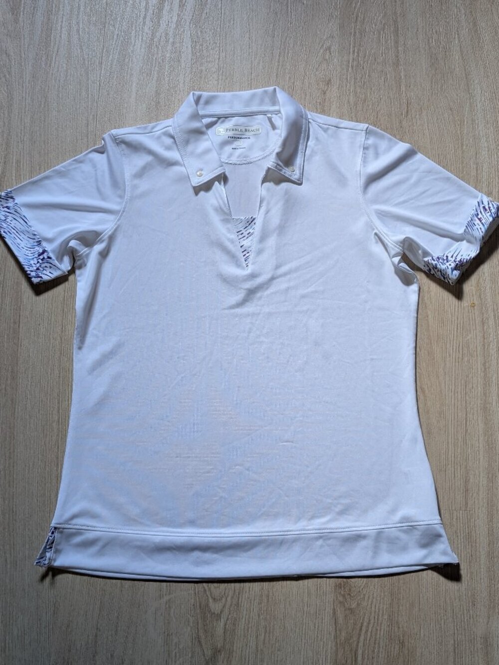 Women's Pebble Beach Performance White Golf Polo Short Sleeve Sz L